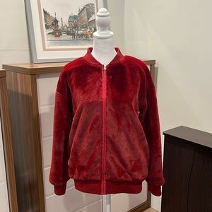 Carmar Cherry Red Fur Bomber Jacket